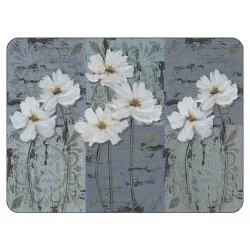 White Poppies floral corkbacked placemats, traditional design with blue grey colours