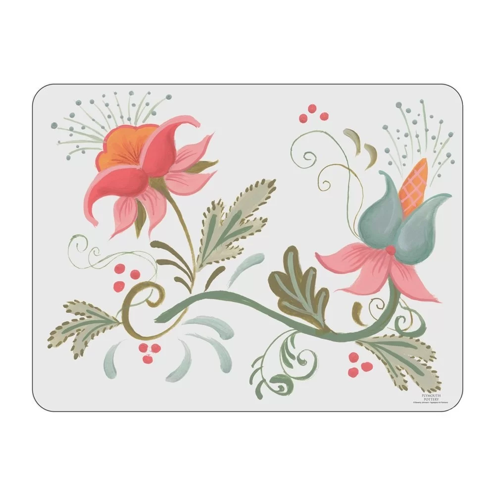 Spring design, white background, corkbacked floral placemats Spring design, white background, corkbacked floral placemats
