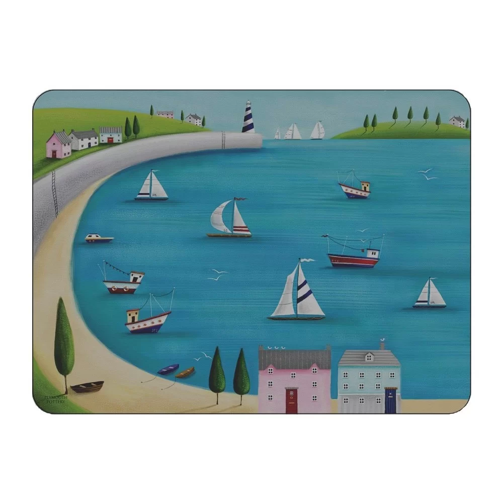 Harbour View corkbacked tablemats, nautical British sailing boats design Harbour View corkbacked tablemats, nautical British sailing boats design