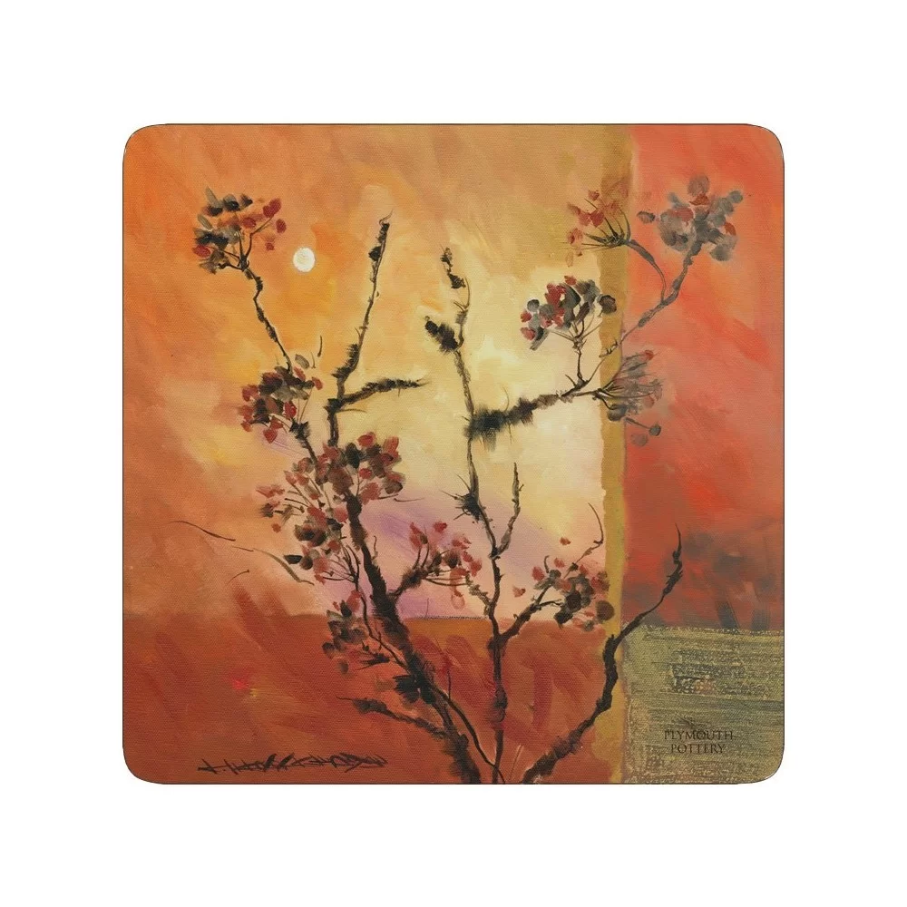 Stylish set of Sunset design drinks coasters. Square with soft cork backing Stylish set of Sunset design drinks coasters. Square with soft cork backing