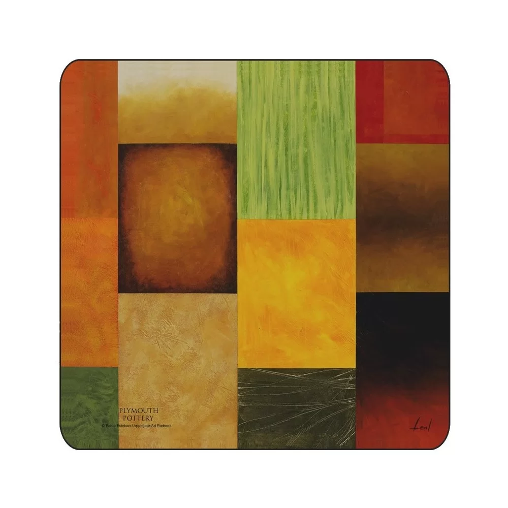Colourful, modern design of square corkbacked coasters, Majestic by Plymouth Colourful, modern design of square corkbacked coasters, Majestic by Plymouth
