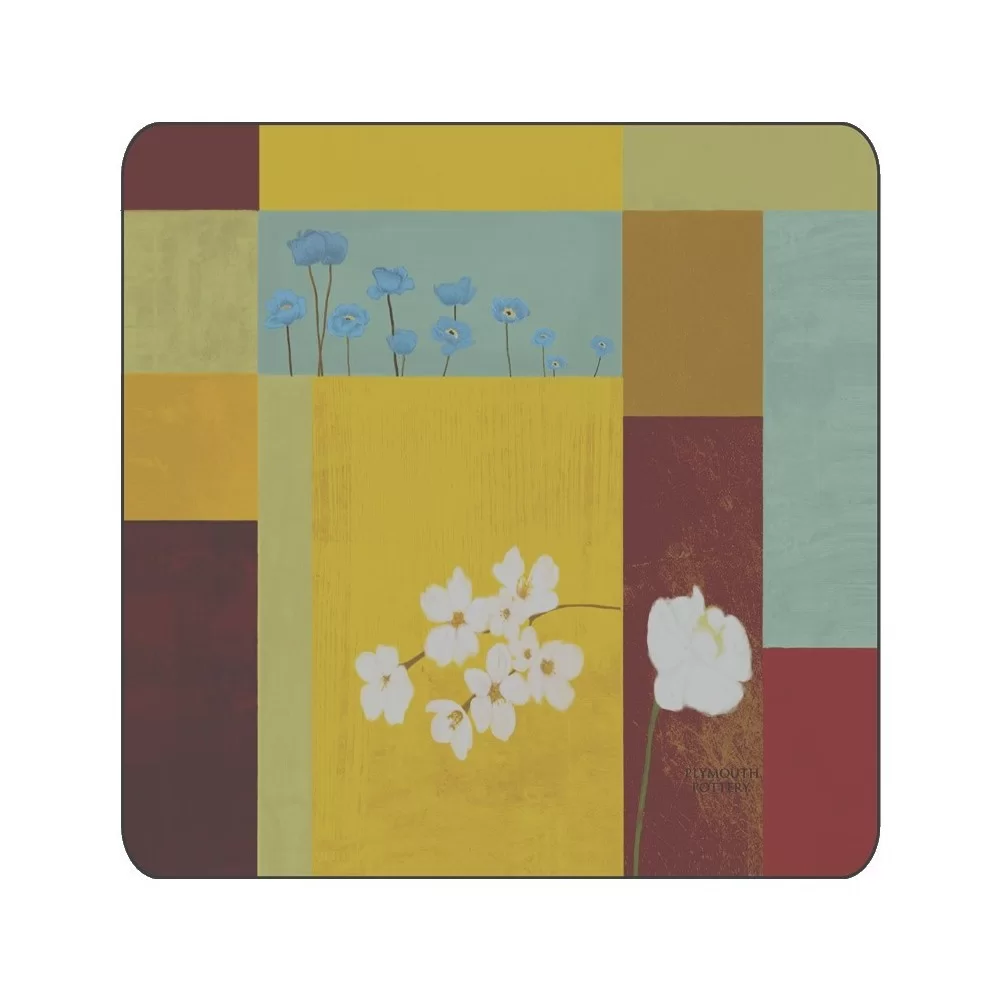 Abstract design of square corkbacked coasters with floral pattern Abstract design of square corkbacked coasters with floral pattern
