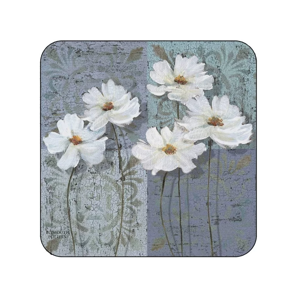 Floral corkbacked coasters, White Poppies design Floral corkbacked coasters, White Poppies design