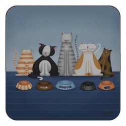 Animal design of Hungry Cats square corkbacked coasters
