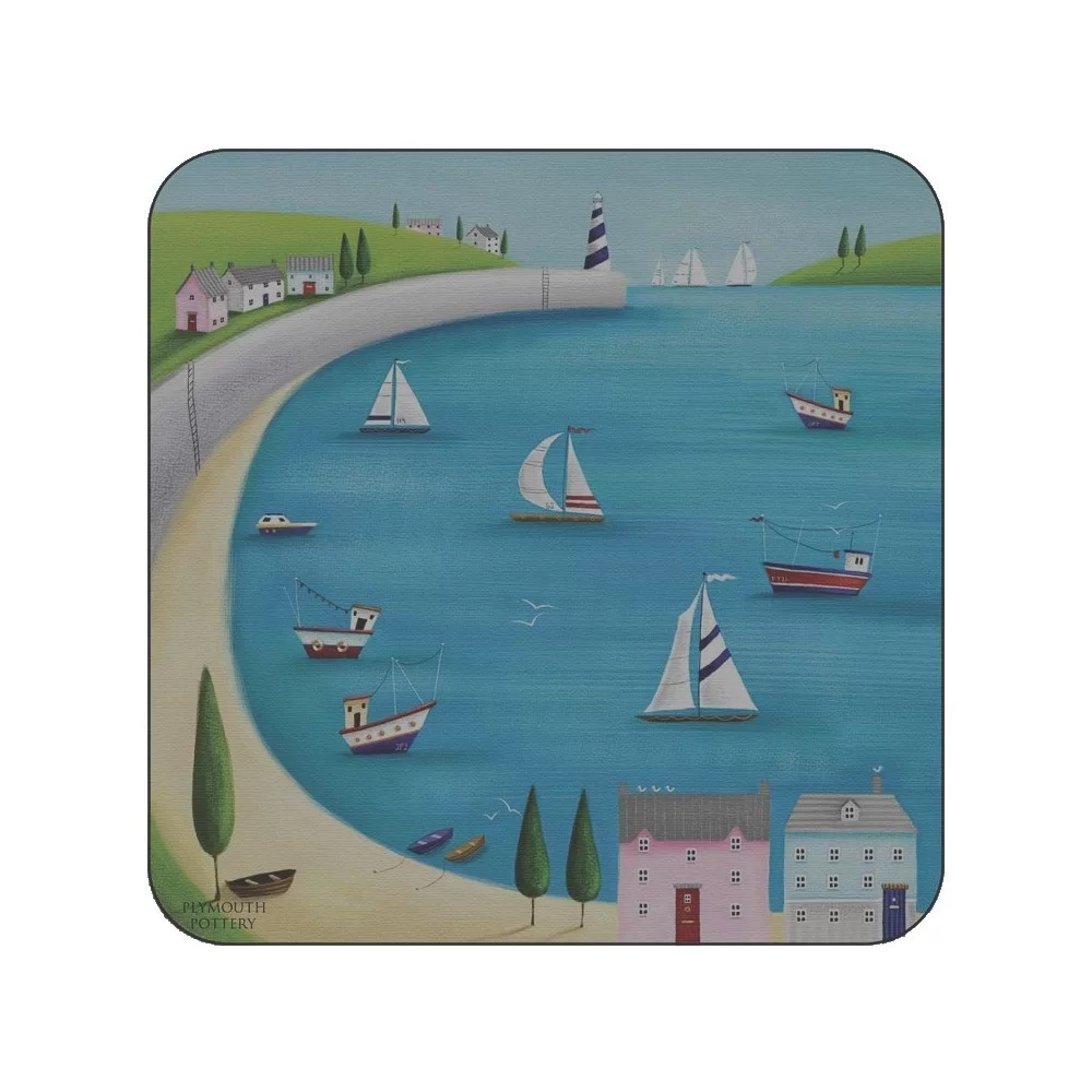 Nautical drinks coasters, Harbour View square corkbacked design Nautical drinks coasters, Harbour View square corkbacked design