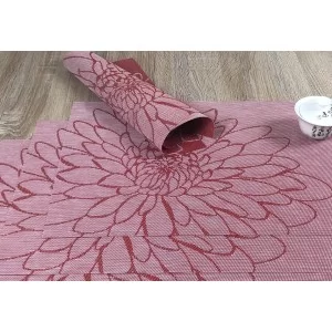 Vermillion red woven vinyl placemats reversible version all 4 tablemats close up