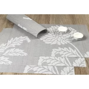 Taupe woven vinyl Fleximats placemats with decorative bowls