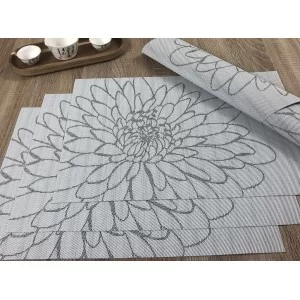 Reverse side of woven vinyl tablemats Steel Fleximats design. All 4 with rolled mat