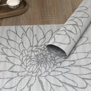 Close up of the reverse side of woven vinyl tablemats Steel Fleximats design