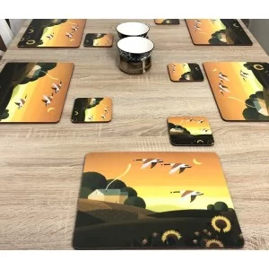 Dining table showing set of 6 Summer Gold corkbacked coasters