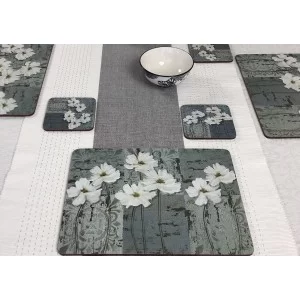 runner on dining table with White Poppies corkbacked tablemats, traditional floral design