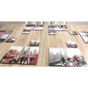 Streets of London corkbacked coasters on wooden dining table