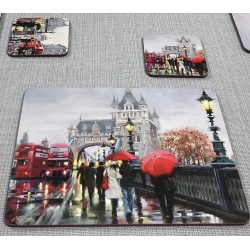 Streets of London corkbacked coasters on grey runner