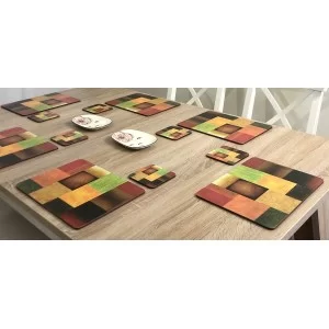 Plymouth Pottery Majestic cork backed placemats on wooden dining table