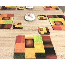 Colourful, stylish design of square corkbacked drinks coasters, Majestic by Plymouth