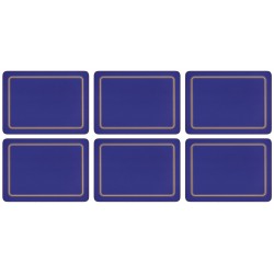 UK made set of 6 blue melamine placemats, corkbacked rectangular shape