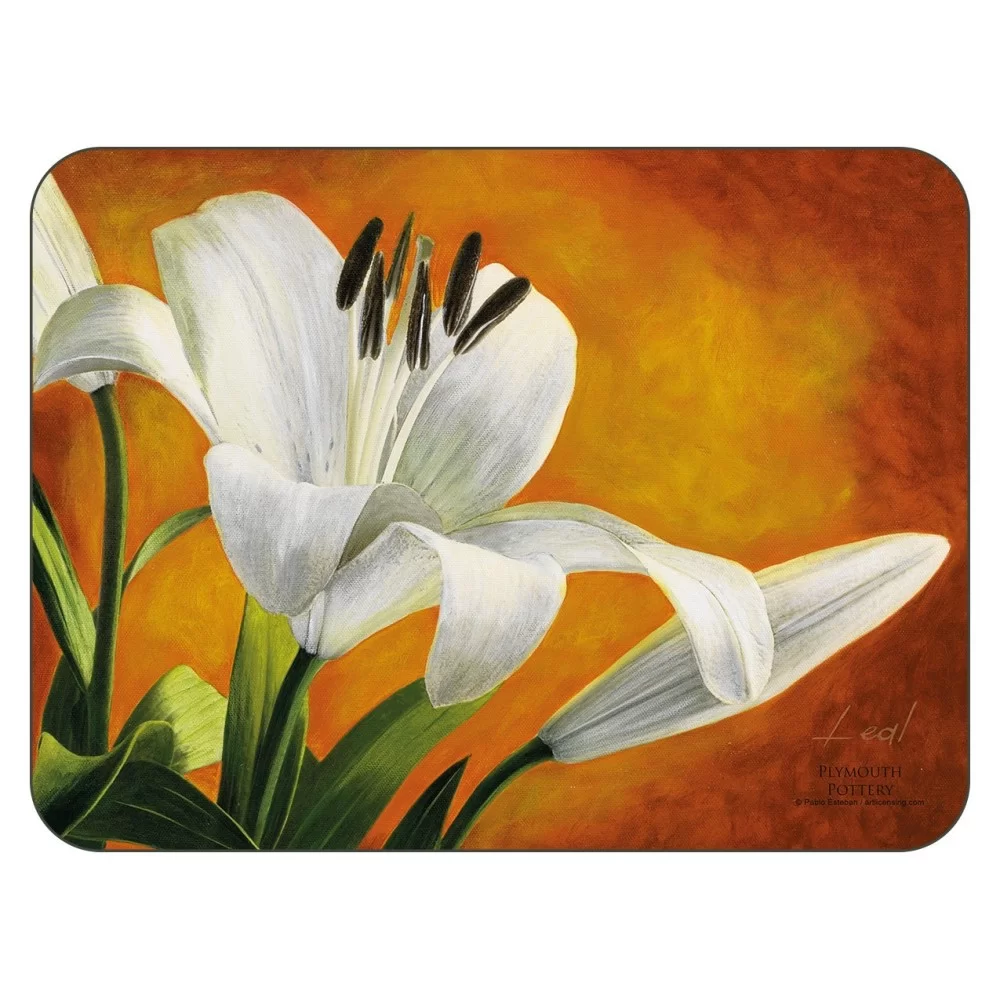 Lily Sunburst orange background, corkbacked floral placemats Lily Sunburst orange background, corkbacked floral placemats
