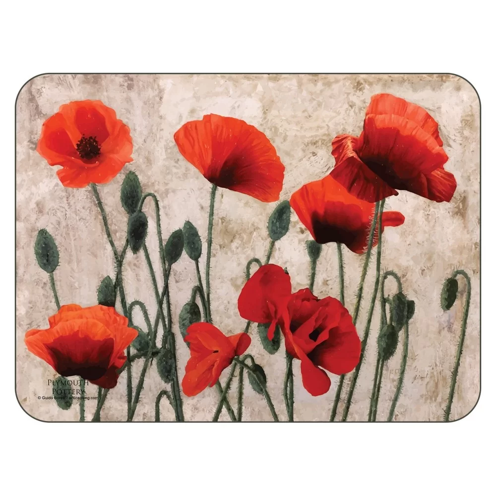 Red Poppies, beige background, corkbacked floral placemats Red Poppies, beige background, corkbacked floral placemats