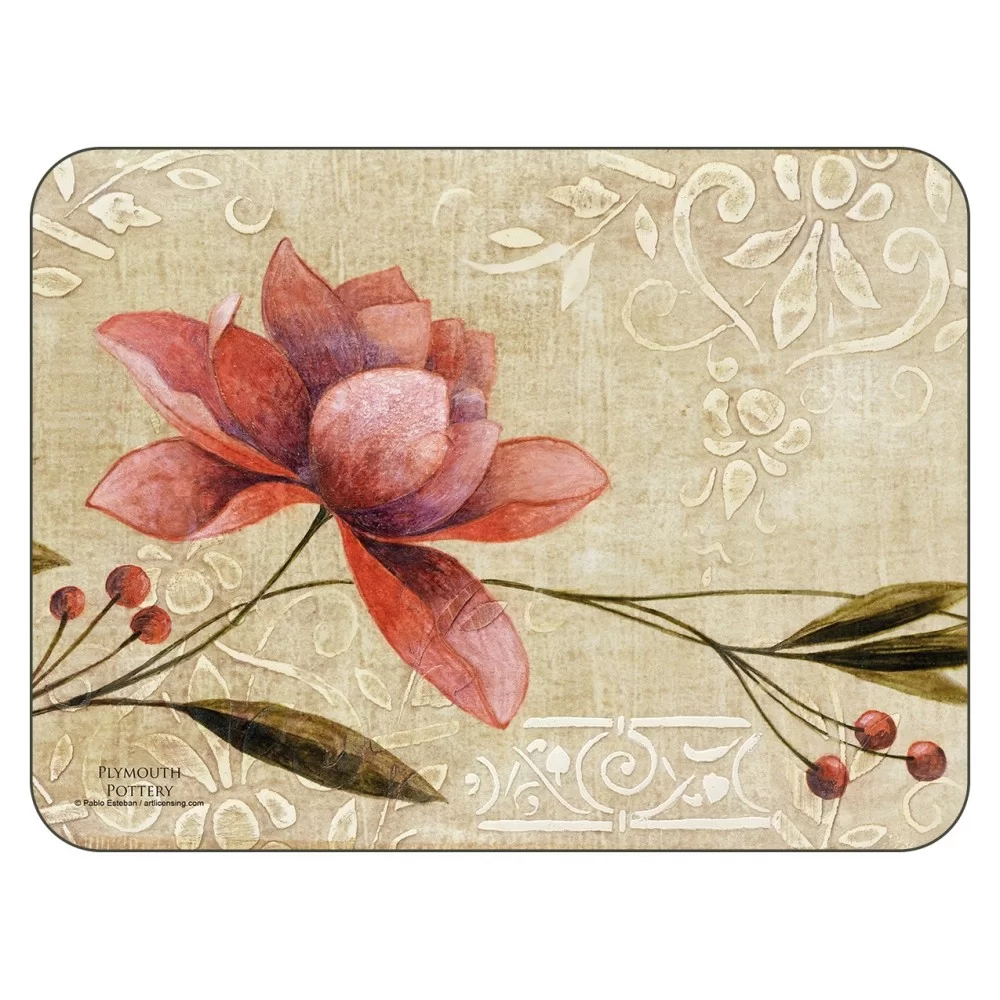 Plymouth Pottery Antique Bloom floral corkbacked tablemats Plymouth Pottery Antique Bloom floral corkbacked tablemats