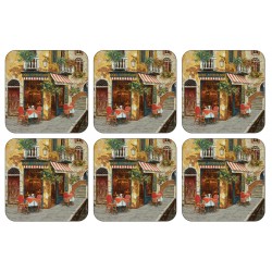 Set of 6 Plymouth Pottery Cafe Scene drinks coasters