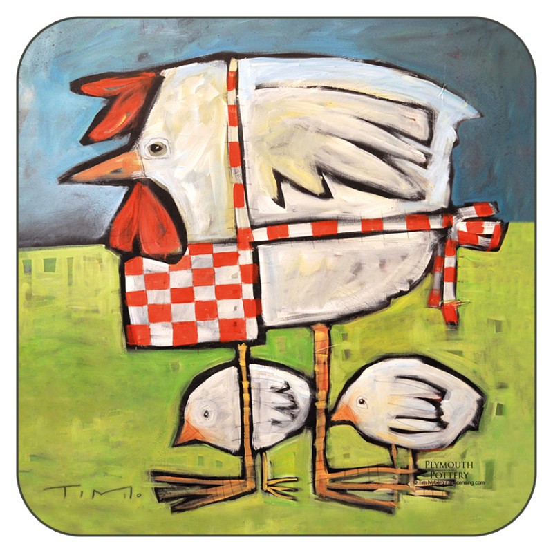 Stylised chicken design Mother Hen drinks coasters Stylised chicken design Mother Hen drinks coasters