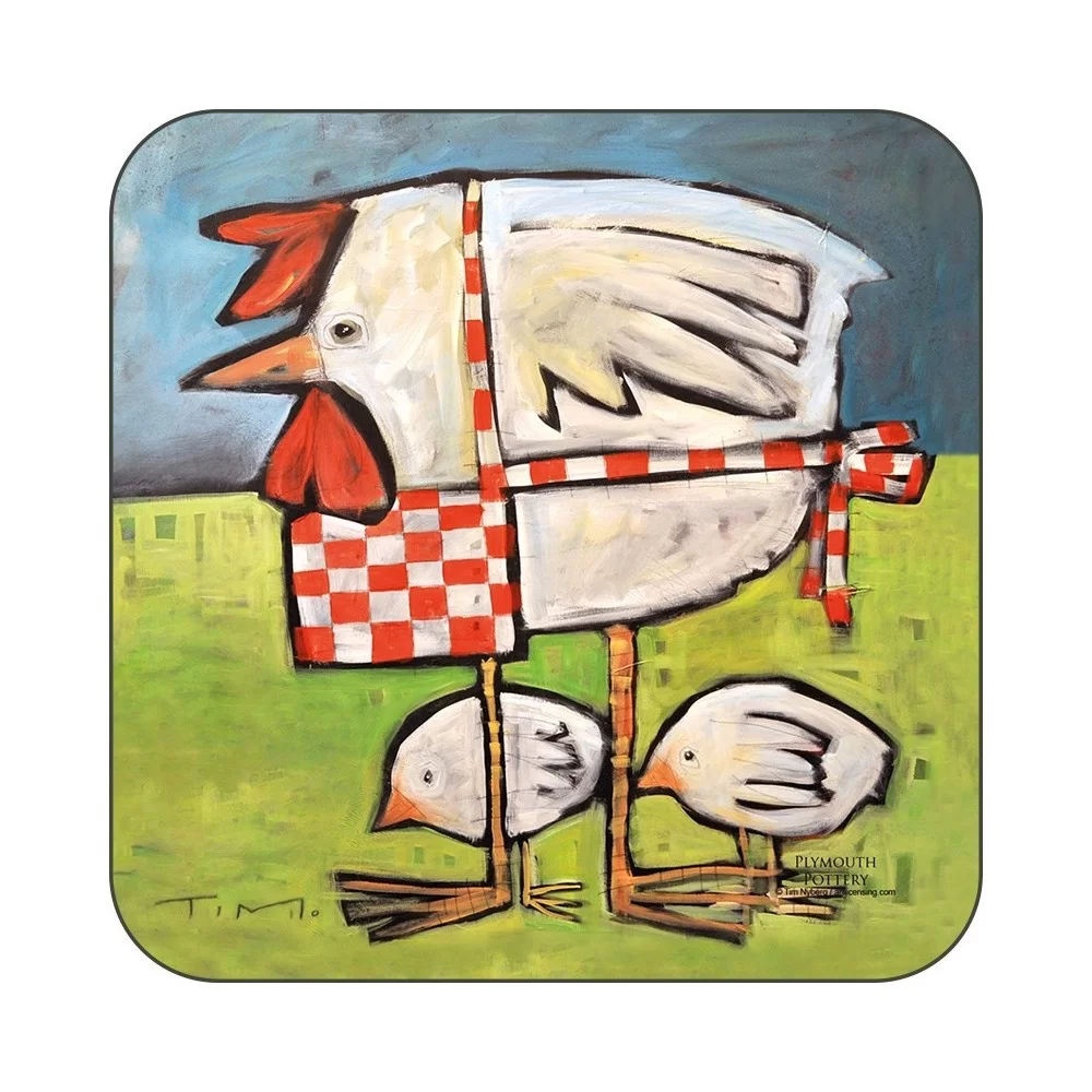 Stylised chicken design Mother Hen drinks coasters Stylised chicken design Mother Hen drinks coasters