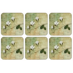 Set of 6 Ivory Blossom floral drinks coaster set