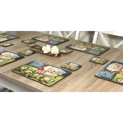 Mother Hen cork backed tablemats with white flowers table setting