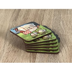 Mother Hen drinks coasters stacked on wooden table