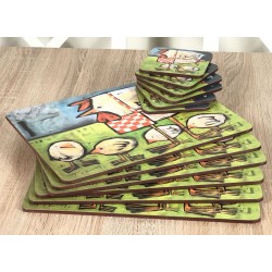 Mother Hen drinks coasters with placemats fanned out