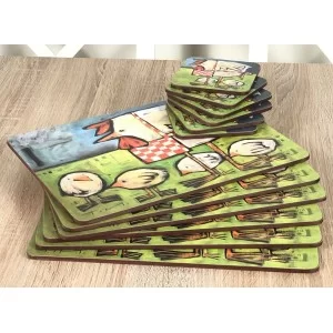 Mother Hen drinks coasters with placemats fanned out