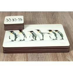 Placemats and coasters Set of 6 Penguin Parade by Plymouth Pottery neatly stacked