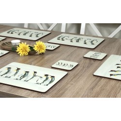 Wooden table and yellow flowers Set of 6 Penguin Parade drinks coasters by Plymouth Pottery