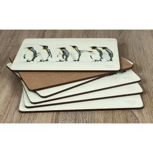 Penguin Parade animal themed corkbacked tablemats fanned out showing cork base