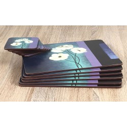 Plymouth Pottery Timeless white flowers set of 6 tablemats with coasters fanned out