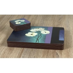 Plymouth Pottery Timeless white flowers set of 6 tablemats with stacked coasters