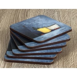 Stacked set of Blue Harmony corkbacked drinks coasters
