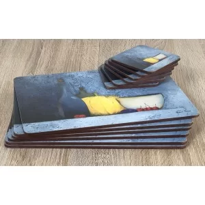 Blue Harmony fruit based set of 6 tablemats with coasters stacked on top