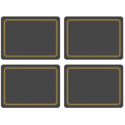All four, black melamine placemats UK made, corkbacked tabletop protectors