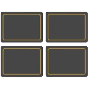 All four, black melamine placemats UK made, corkbacked tabletop protectors