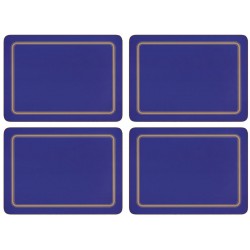 UK made set of 4 blue melamine placemats, corkbacked rectangular shape