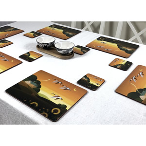 Summer Gold set of 6 placemats on white tablecloth
