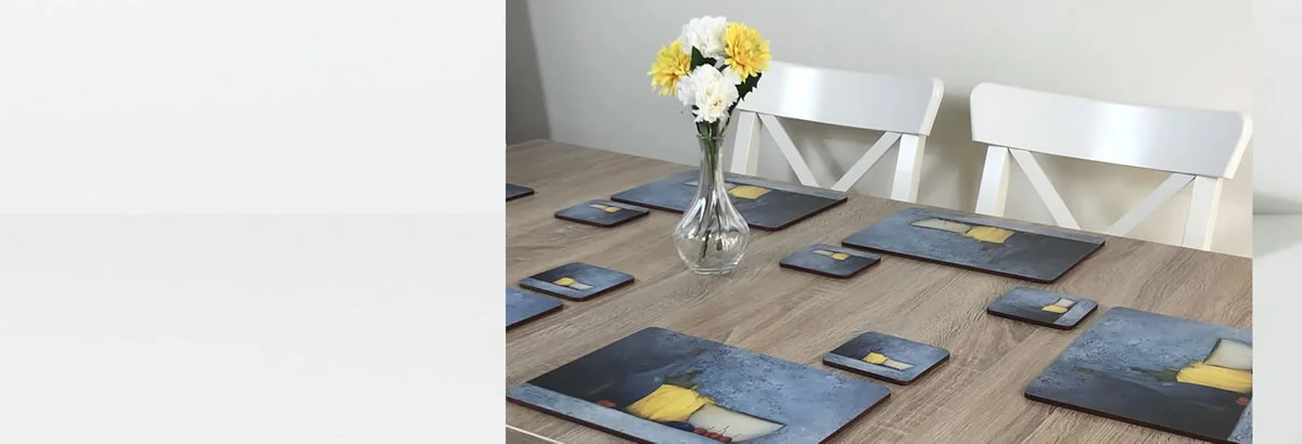 Blue Harmony placemats on dining table
