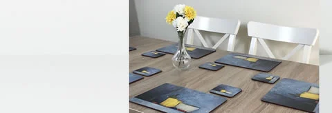 Blue Harmony placemats on dining table